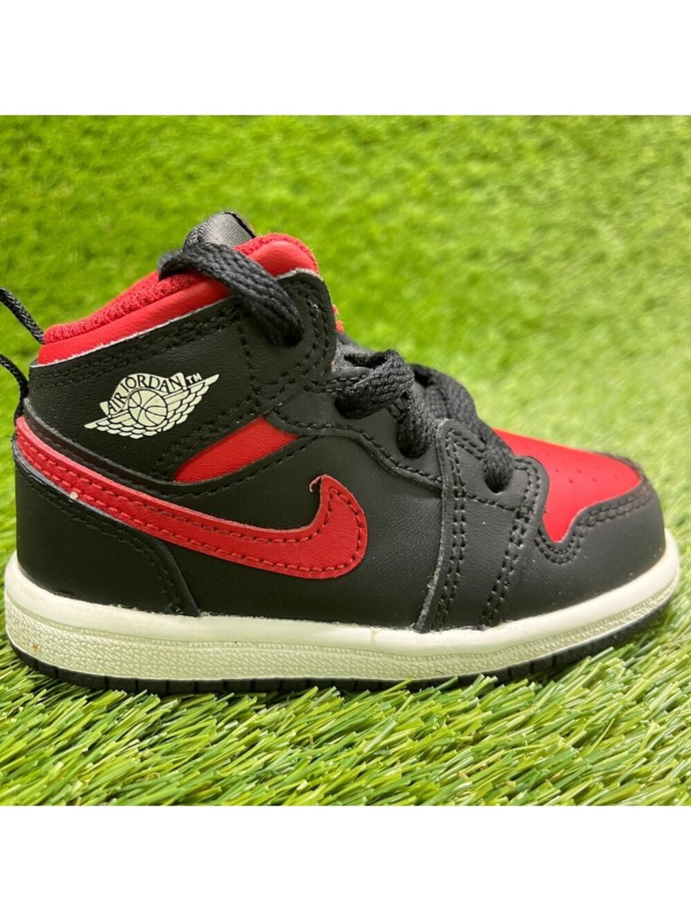 Nike Air Jordan 1 Mid Toddler Size 6C Red Black Athletic Leather Shoes Sneakers